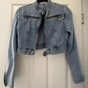 Biker Cropped Denim Jacket